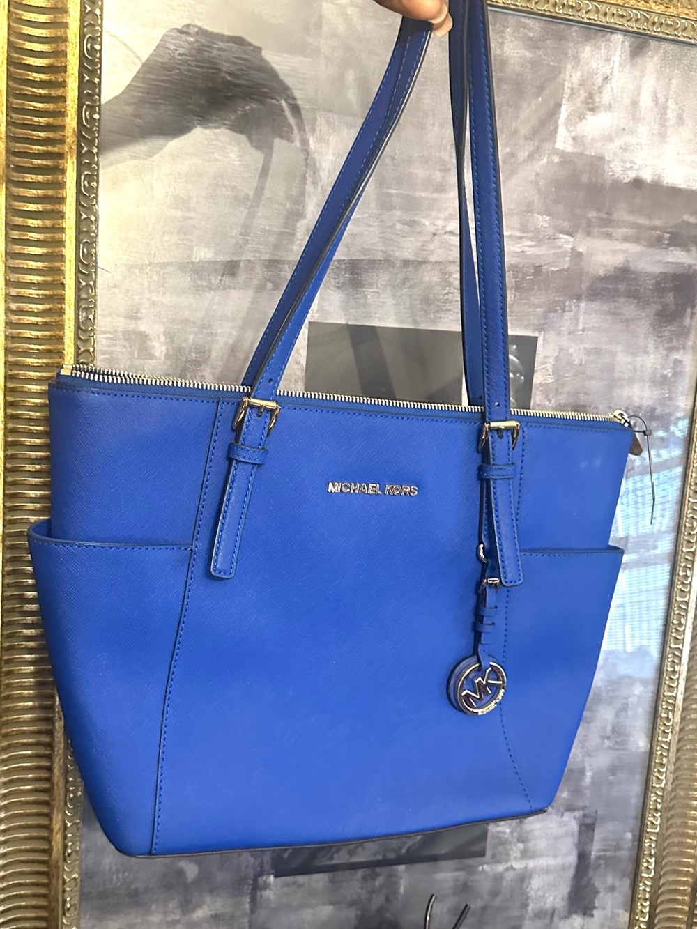 Michael Kors Blue Saffiano Leather Tote Bag large